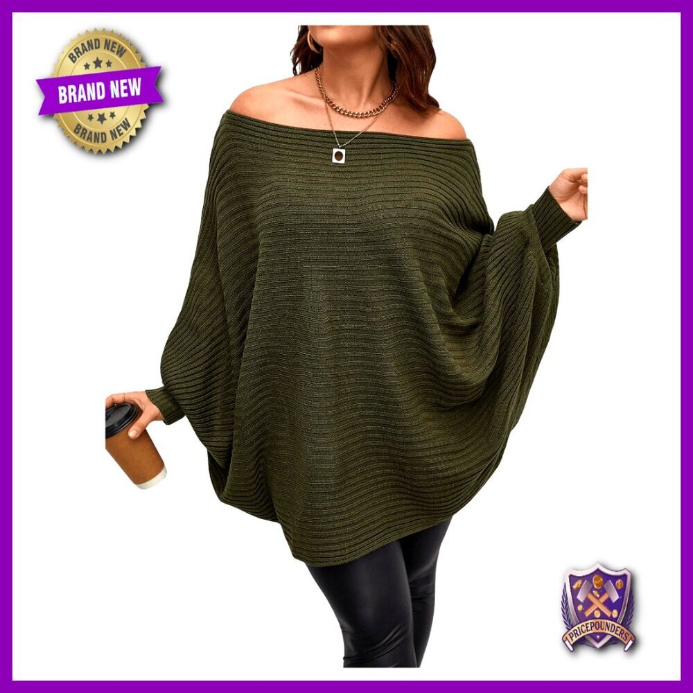 Plus Size Off Shoulder Long Sleeve Sweater Pullover Loose Fit Casual